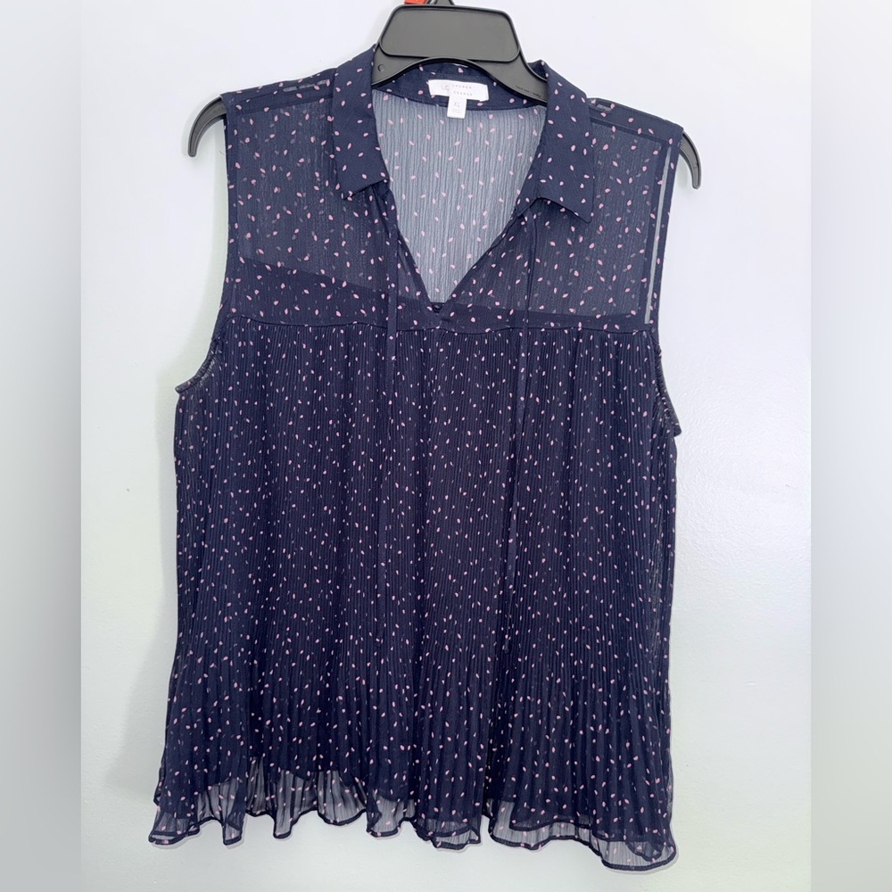 LC Lauren Conrad Navy Blouse with Pink Accents